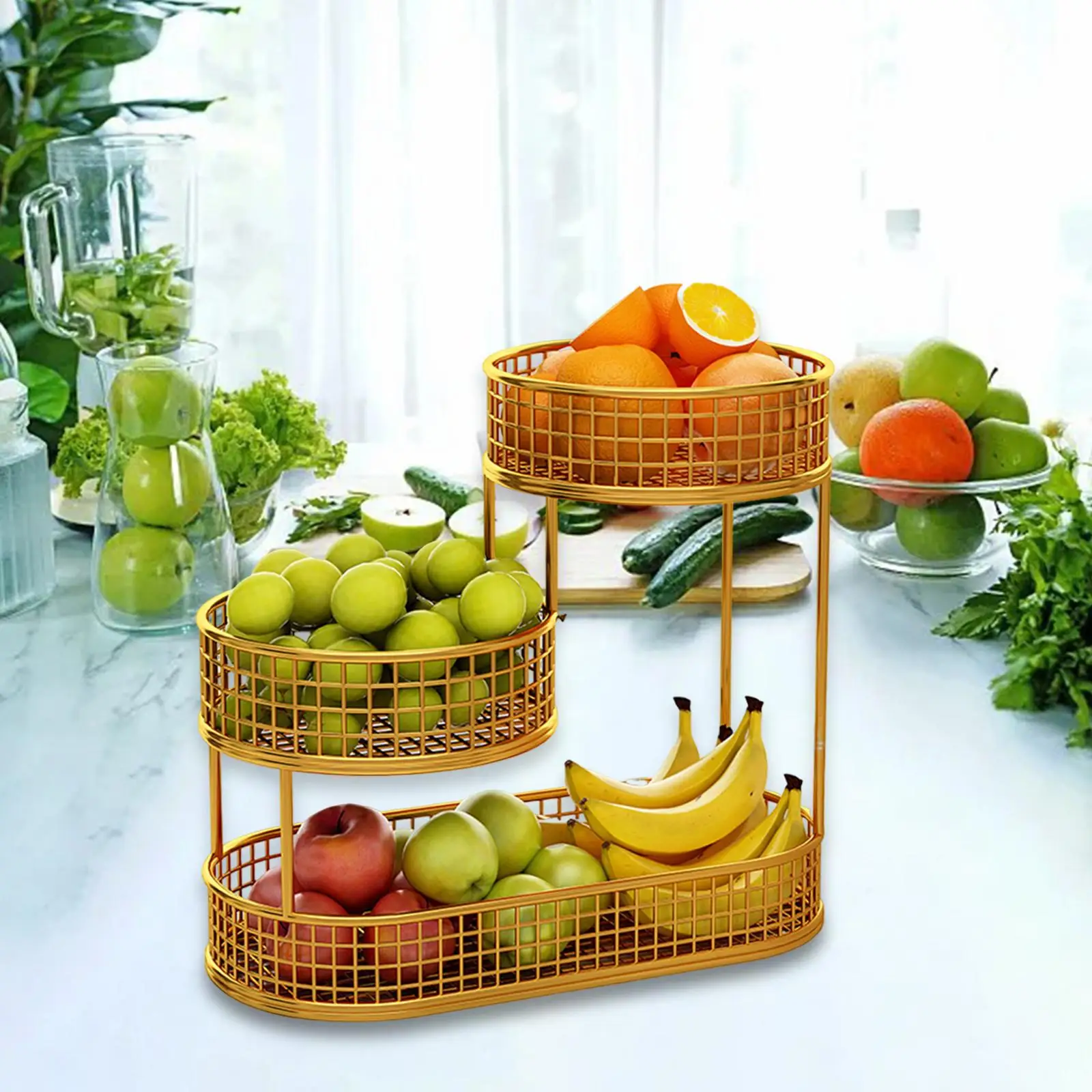 Fruit Basket Bowl Container Wrought Iron Fruit Stand Vegetables Storage Rack