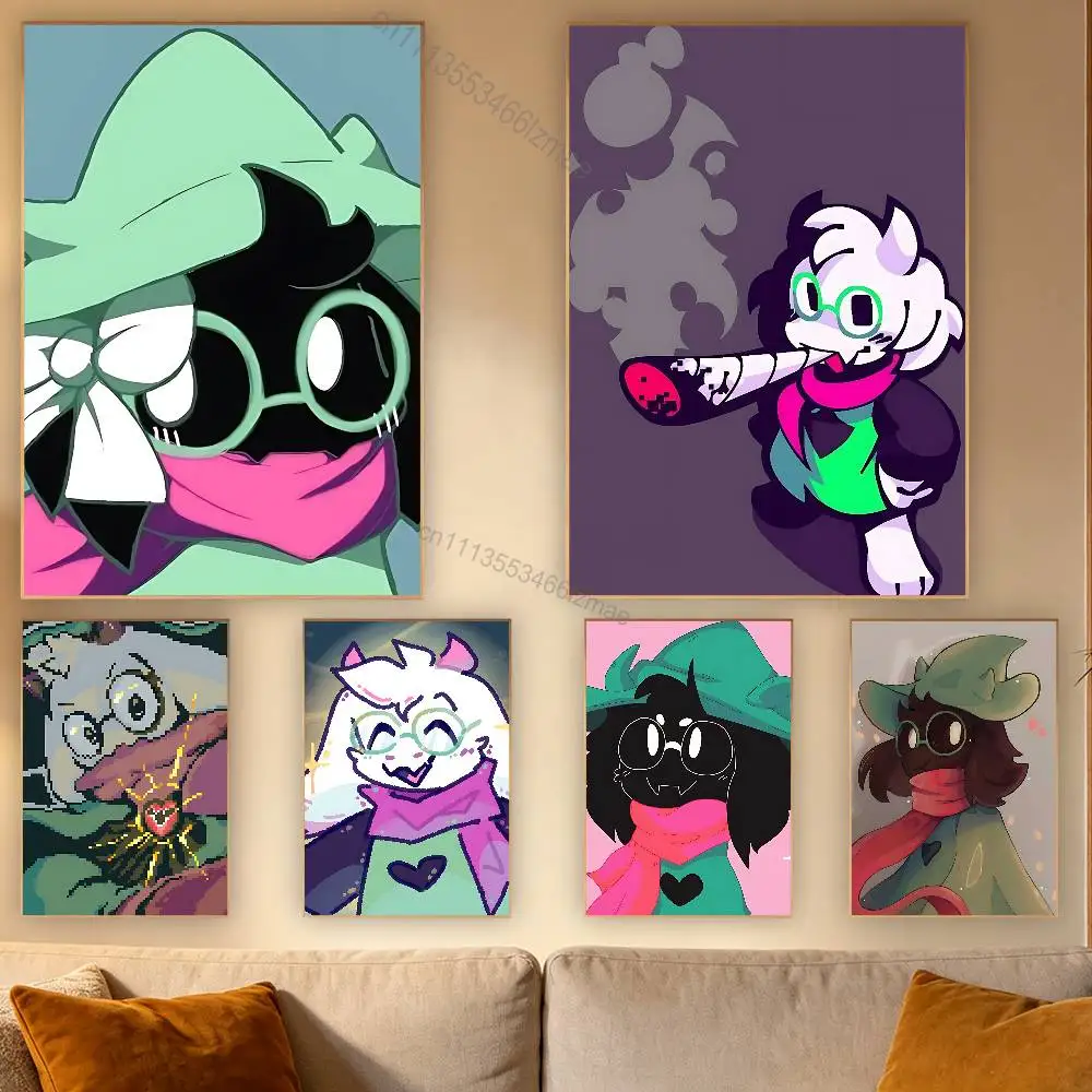 

Hot Game D-Deltarune Ralsei Retro Fashion Pictorial Poster Sticky Poster Paper Sticker DIY Room Bar Cafe Wall Decor Gift