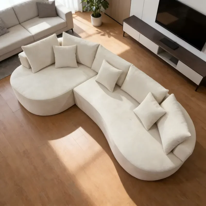 Beige Curved Modular L-Shaped Sofa Light Modern Style Living Room Sofas Light Home Decor Use Compressed Sofa