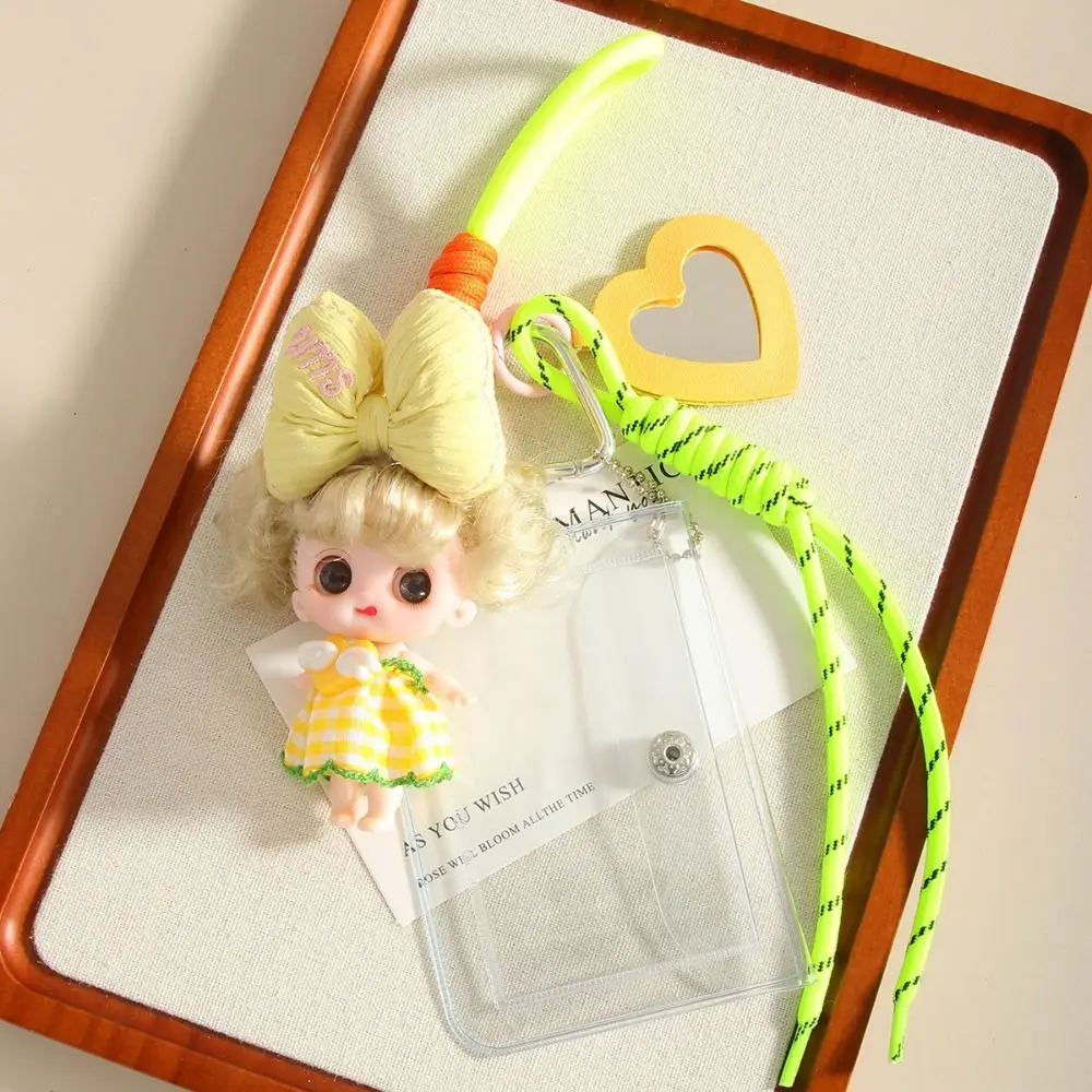 Portable Cartoon Doll Bag Pendant Plastic Colorful Card Holder with Mini Mirror Bag Charm
