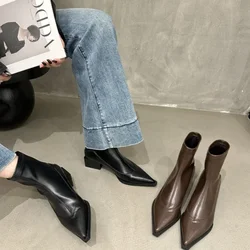 2024 Women's Pointed Toe Chunky Mid Heel Fashion Boots Fashion Short Boots Women's Sleeve Hundred Women's Boots