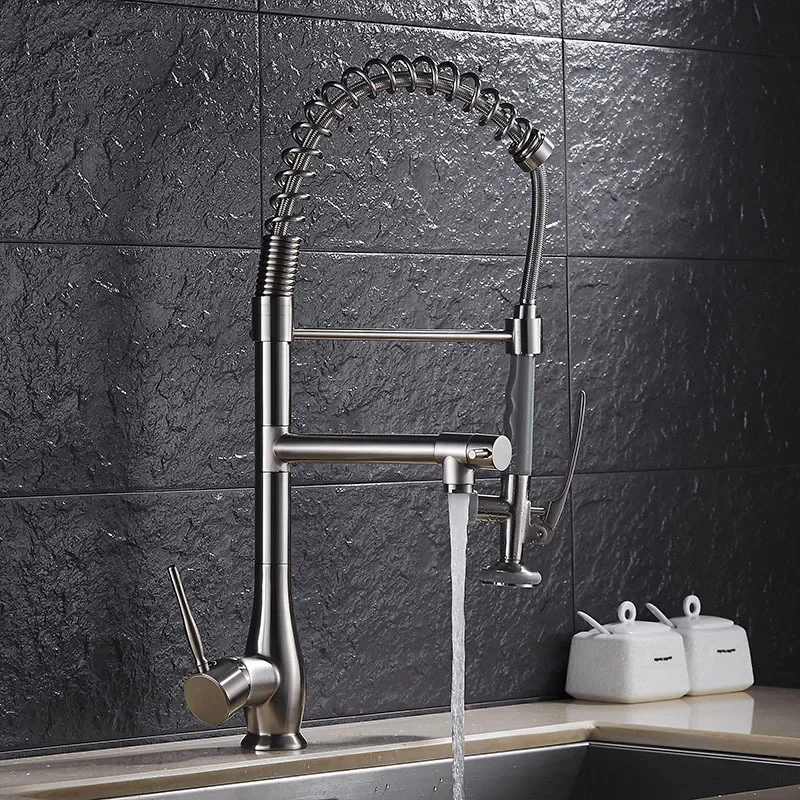 Kitchen Faucet Brushed  Pull-Out Swivel Dual Purpose Basin Sink Hot & Cold Water