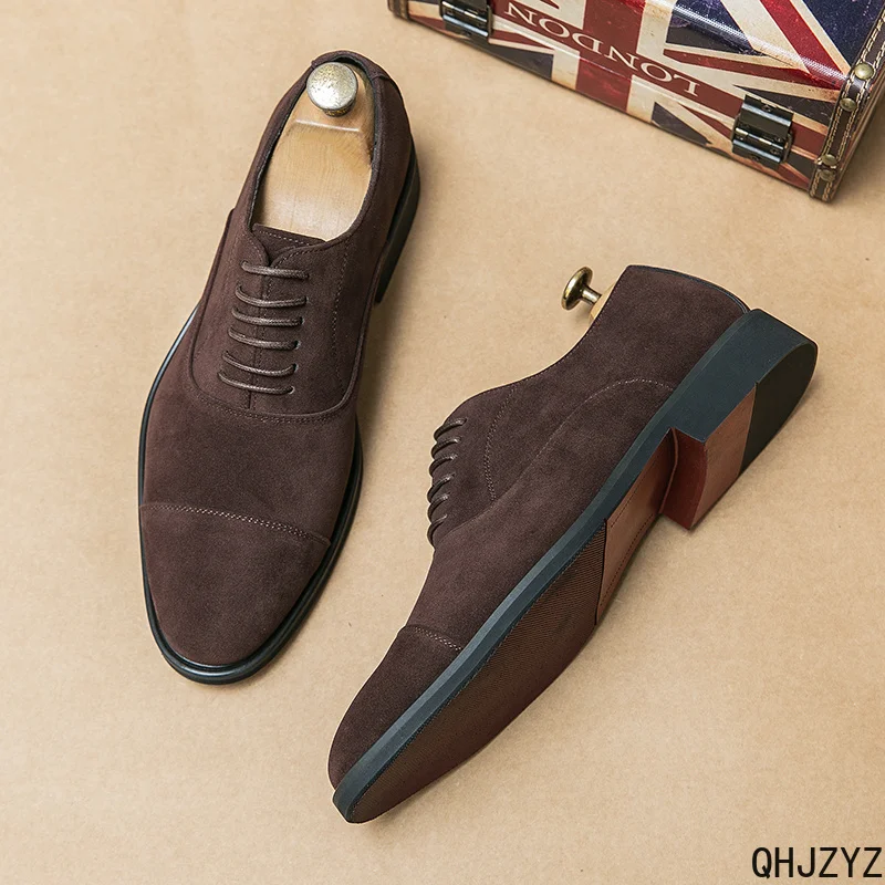 Black Men Dress Shoes Flock Derby Lace-up Handmade Men Business Casual Party Shoes Chaussures Pour Hommes