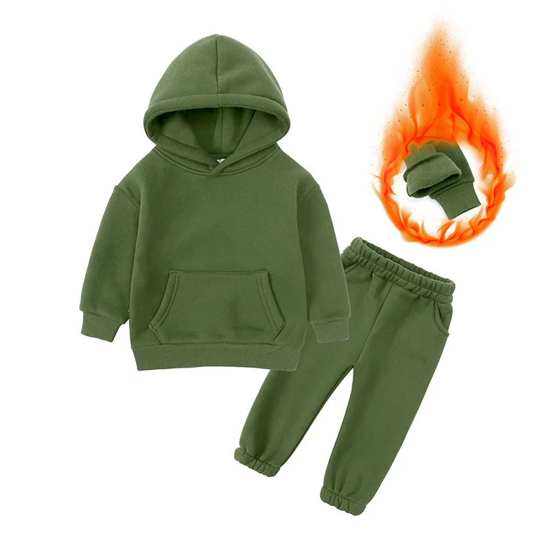 

Kids Tracksuit Winter Fleece Warm Thick Hoodie Sweatpants Two Pieces School Children Clothes Set Casual Solid Boys Girls Outfits