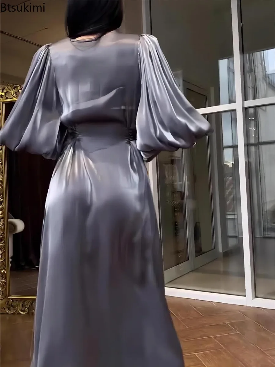 ชุดมุสลิมสําหรับผู้หญิงแฟชั่นซาติน Abayas Ramadan โมร็อกโก Maxi ชุด Saudi Arab Kaftan อิสลามดูไบ Elegant Robe 2025