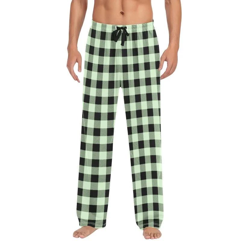 Men Pajama Pants Fleece Pants Soft and Comfortable Plaid Trousers Breathable Elasticated Waistbands Youth Sleeping Pants Red view 2