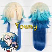 Michael Kaiser Wig Men 50cm Medium Long Light Yellow Blue Wig Cosplay Anime Cosplay Wigs Heat Resistant Synthetic Wigs