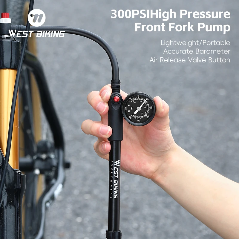 

WEST BIKING Bicycle Pump 300PSI/400PSI High Pressure With Gauge Bike Front Fork Pump Schrader Valve Inflator Bike Accessories