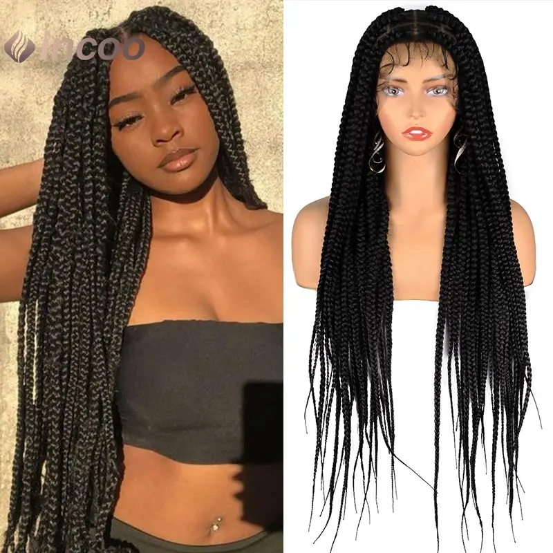 36inch Full Lace Synthetic Braided Knotless Cornrow Box Braided Wigs for Black Women Transparent Lace Front Twist Braided Wigs