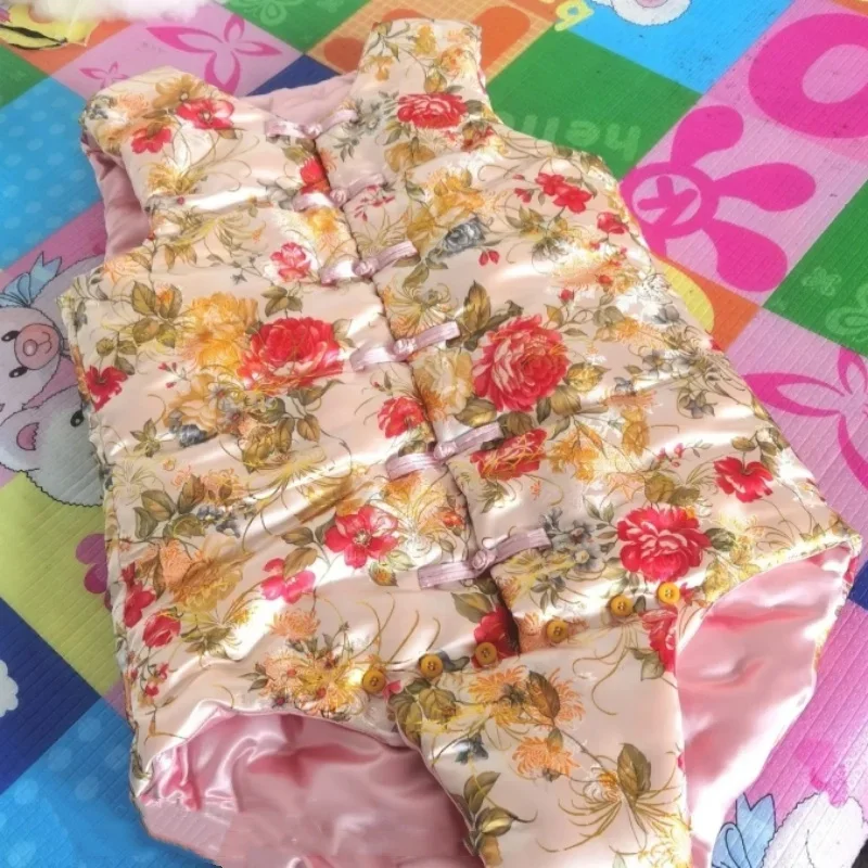 Сексуальный милый комбинезон с цветочным принтом, шелковистый на ощупь комбинезон, утепленный пышный теплый ABDL, топ на бретельках, трусы, боди для мужчин и женщин