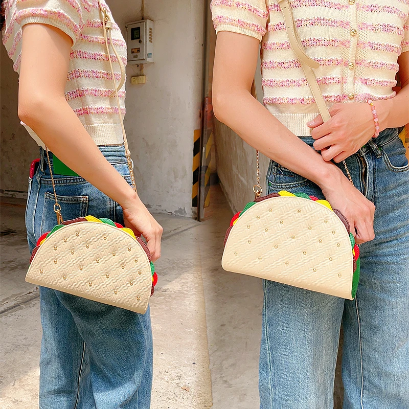 Novelty Taco Shaped Purses and Handbags for Women Fashion Girls Chain Small Crossbody Bag Funky Clutch Bag Designer Shoulder Bag