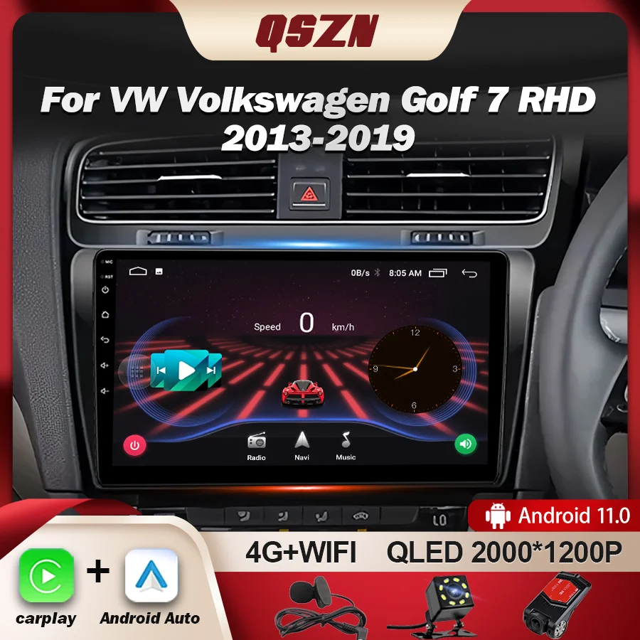 

Автомагнитола QSZN для Volkswagen VW Golf 7 MK7 2013-2019, правый руль, RHD Carplay, Android 13, автомобильный стерео видеоплеер 2 din BT