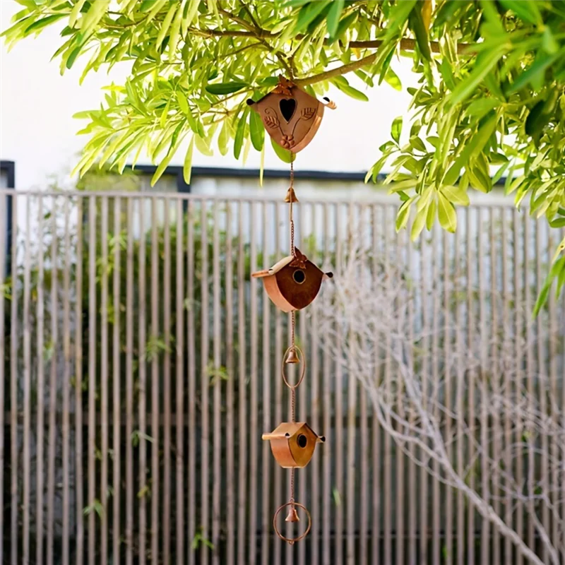 

-ABPU Gold Bird Houses Rain Chain For Heavy Rain, Functional & Decorative Replacement Downspout Chain For Outside Rainchain