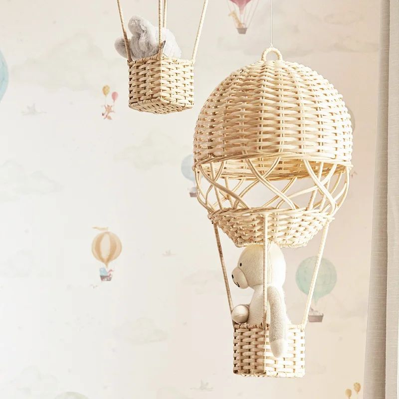 Handcrafted Wicker Rattan Hot Air Balloon Boho Style Handwoven Ornament for Home and Photography, Kids' Room Decor