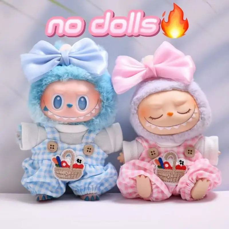 

For Labubu Pendant V1v2v3labubu Clothing Fashion Trend Plaid Overalls Bow Labubu Doll Clothing For Collecting Doll Clothes