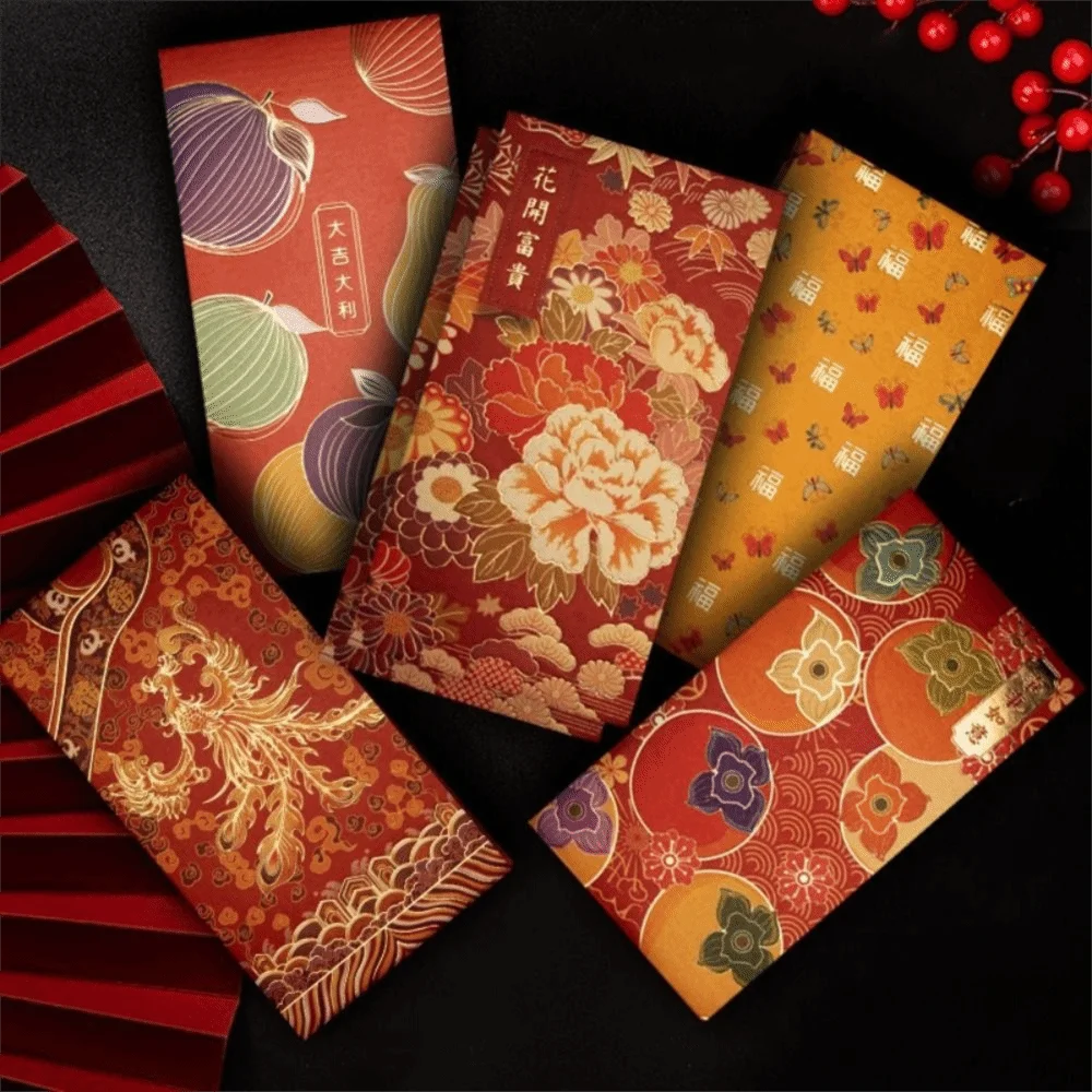 12pcs Hot Stamping Chinese New Year Red Envelope Blessings Thickened Red Packet Traditional Rectangular HongBao Wedding