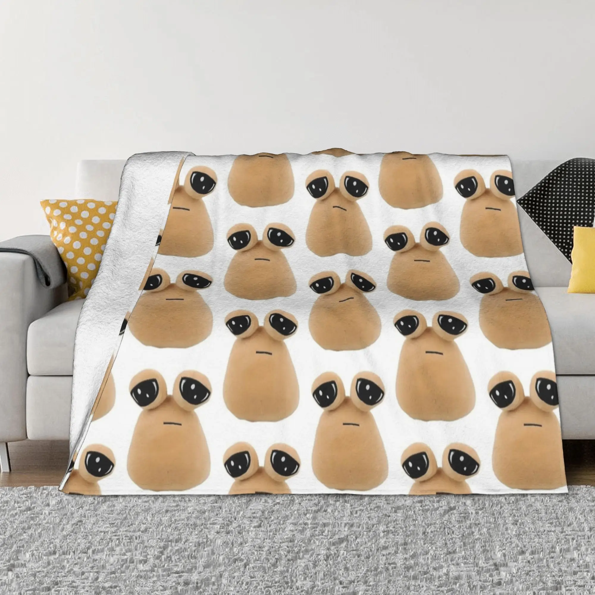 My Pet Alien Pou Flannel Throw Blanket Cute Cartoon Blanket for Bedding Car Super Warm Bedspread