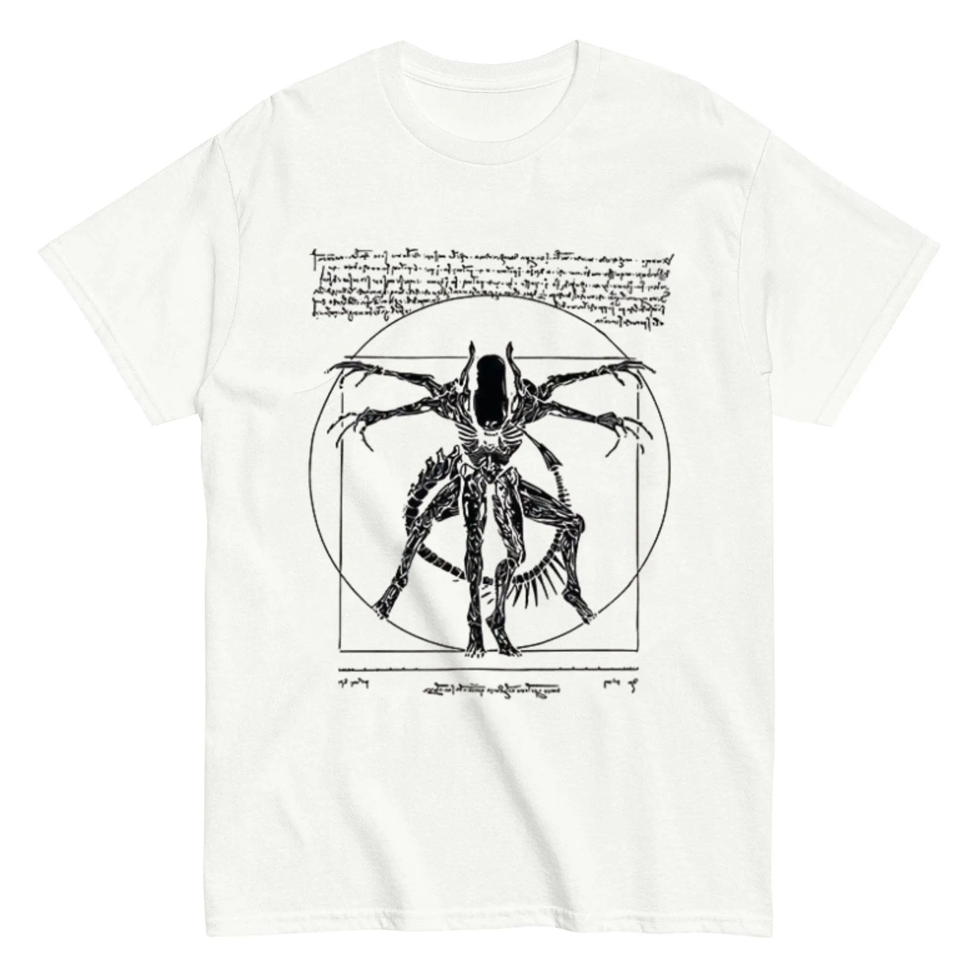 Vitruvian Xenomorph T-Shirt Men's Vintage Sci-Fi Print Classic Alien Movie Fan Da Vinci Parody Graphic Short Sleeve Summer Top