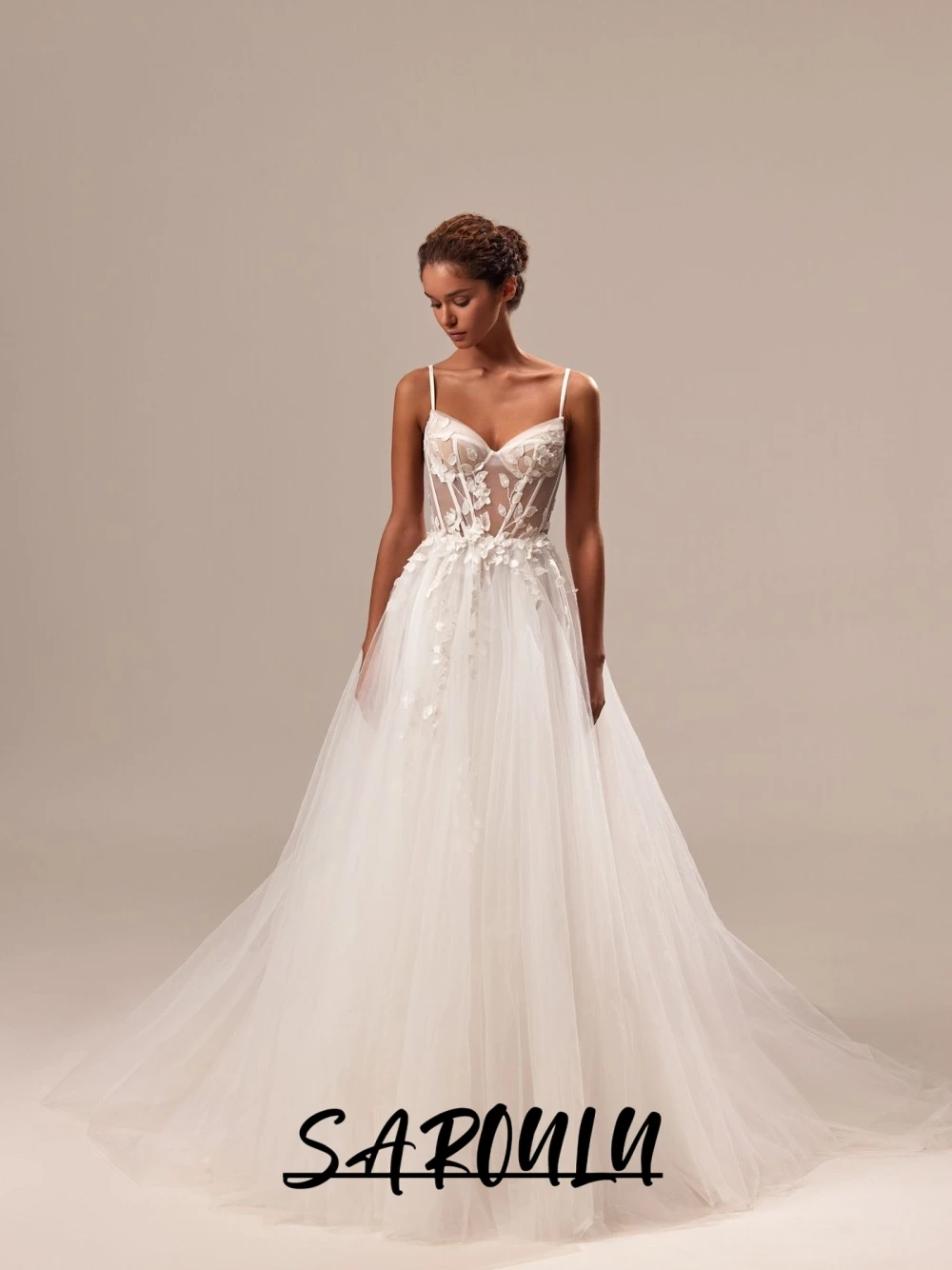 

Boho Ethereal Sheer Wedding Dress Charming Appliques A Line Bride Wear Sexy V Neck Corset Customized Dreamy Sleeveless Gown