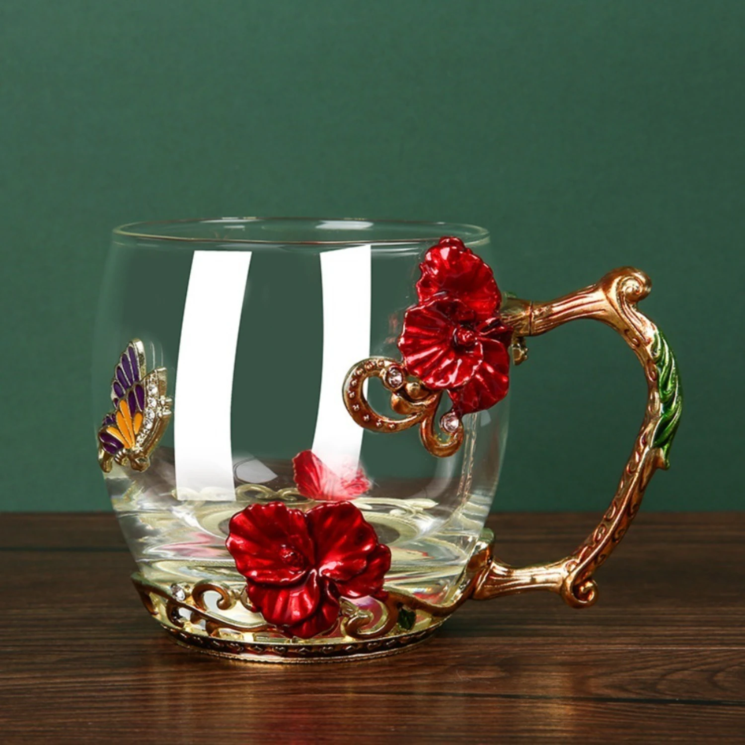 Exquisite Elegant Beautiful Crystal Enamel Flower Tea Cup Set - Ideal for all ages of coffee enthusiasts. Complete with a heat-r