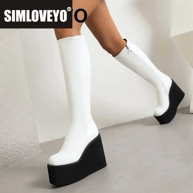 

SIMLOVEYO/женские сапоги до колена, зимняя обувь на танкетке с круглым носком 37 см, на высоком каблуке 11,5 см, на платформе, на молнии 6 см, большие размеры 43
