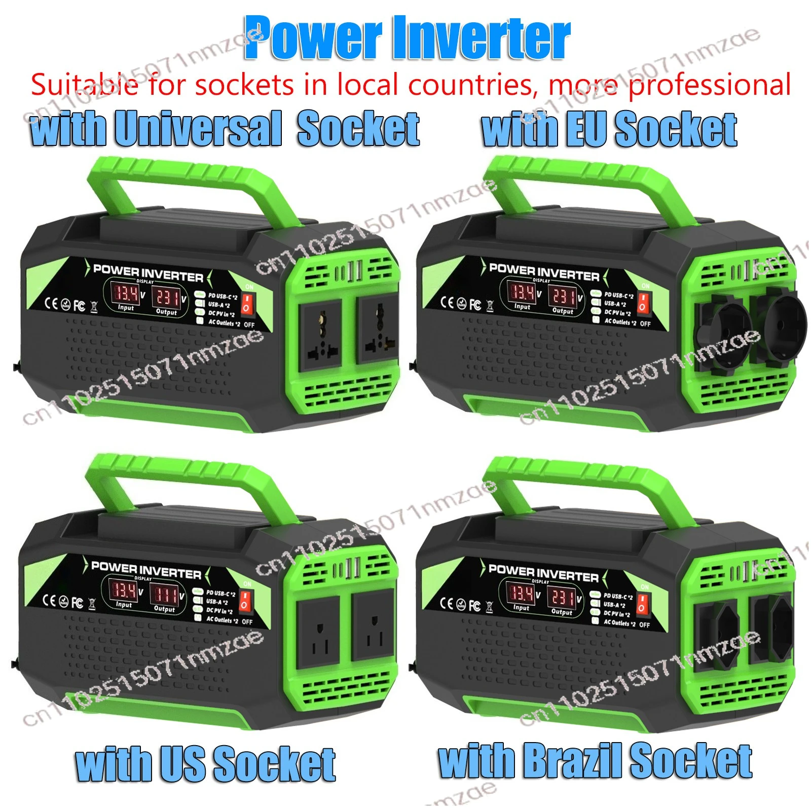 300W 500W Inverter 12V to 110V 220V EU US Brazil Standard Dual Socket 4 USB Fast Charging LED Display Power Converter
