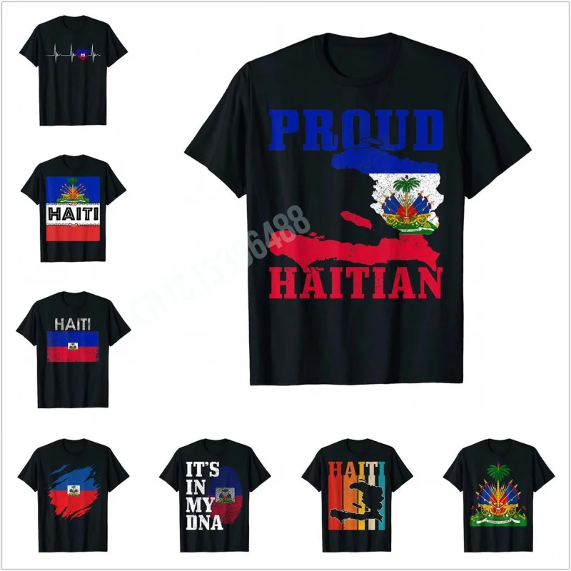 Men Women T Shirt More Design Haiti Proud Haitian Flag Map Pride Vintage T-Shirt Hip Hop Tops 100% Cotton  Tees