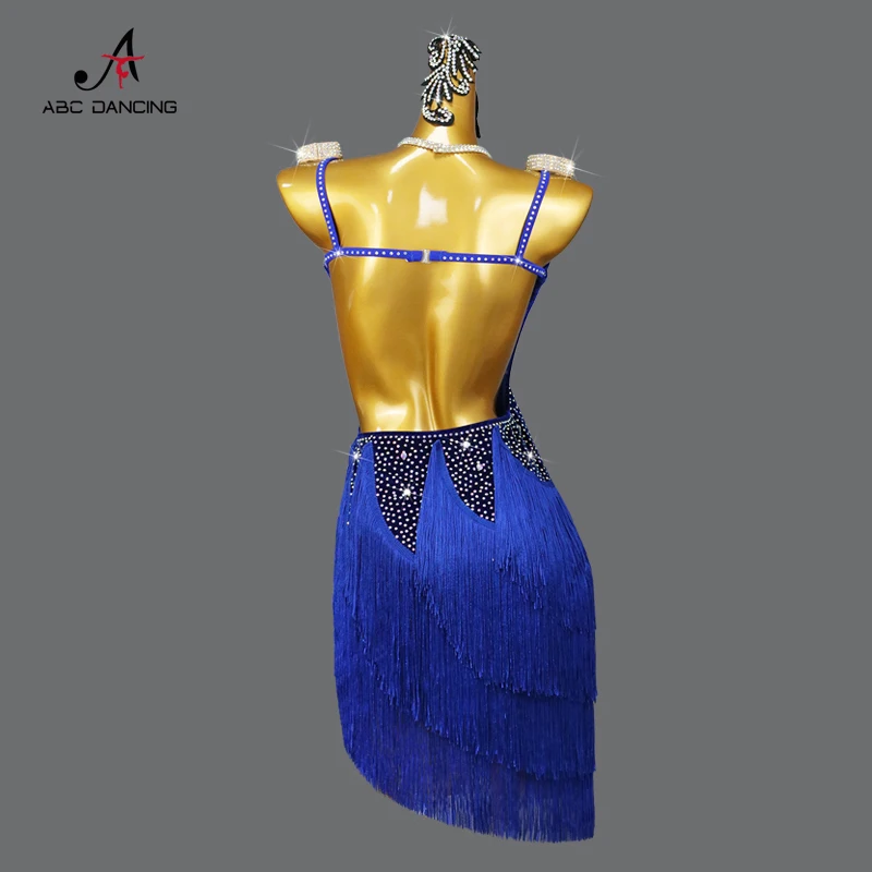 New Blue Velvet Latin Dance Dress Competition Costume Sexy Fringe Skirt for Women Girl Party Sport practice Wear Prom Customized