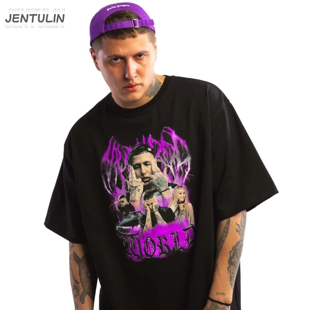 Harajuku المتضخم الشارع الشهير ملابس للرجال CMH الجرافيك MUDBLOOD WORLD قميص مطبوع الجمالية الهيب هوب قصيرة الأكمام قوطي Y2k #1