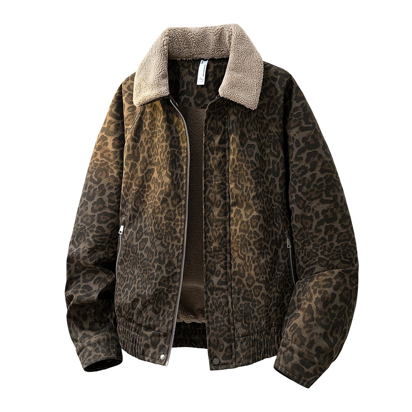 

Мужская толстая теплая флисовая куртка ягненка, уличная зимняя спортивная куртка на открытом воздухе с леопардовым принтом, свободная посадка, повседневная уличная куртка и пальто