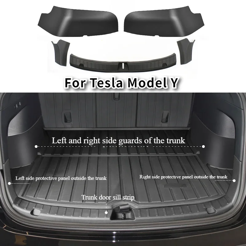 Trunk Side Guards for Tesla Model Y Berlin TPE Trunk Sides Suede Protection Pad Guard Trunk Sill Bar Car Accessories 2019-2024