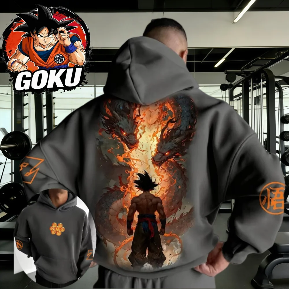 

2026 Autumn Winter Dragon Ball Hoodie 100% Cotton Oversized Goku Twin Dragon Print Gym Streetwear Unisex Sweatshirt Adults Kids