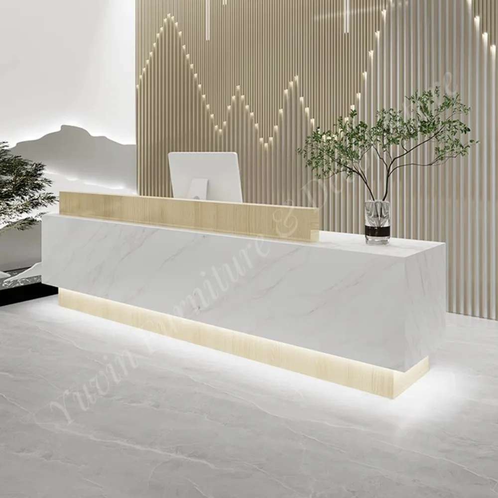 Modern Wood Reception Desk for Hotel School Supermarket & Dining Areas Customizable Colors & Sizes Office Furniture