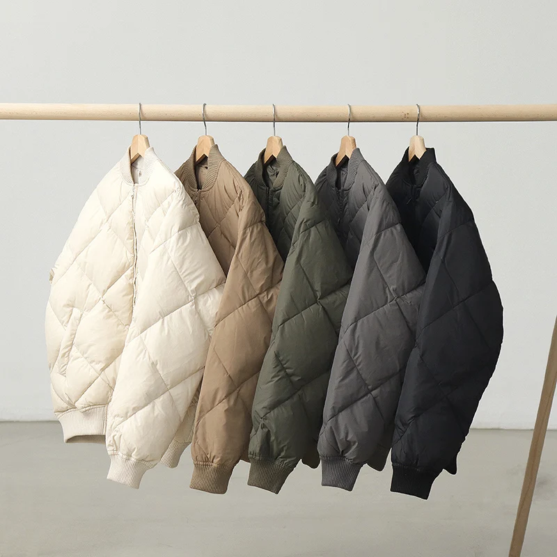 

Новая зимняя мужская утепленная куртка-бомбер с ромбовидным стеганым узором, наполненная нейлоновым и пуховым волокном, теплая верхняя одежда белого цвета
