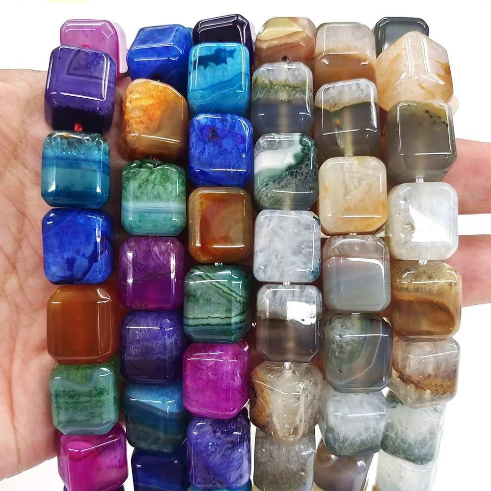 Two Size Rectangular Prism Bead Natural Stone Uruguayan Colorful and Gray Agate Reiki Crystal Beads for DIY Jewelry Making Gifts