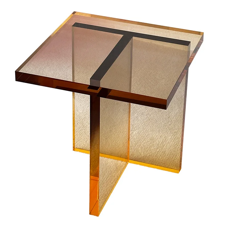 

creative glass living room, light luxury gradual change square coffee table T-shaped amber corner table, creative furniture