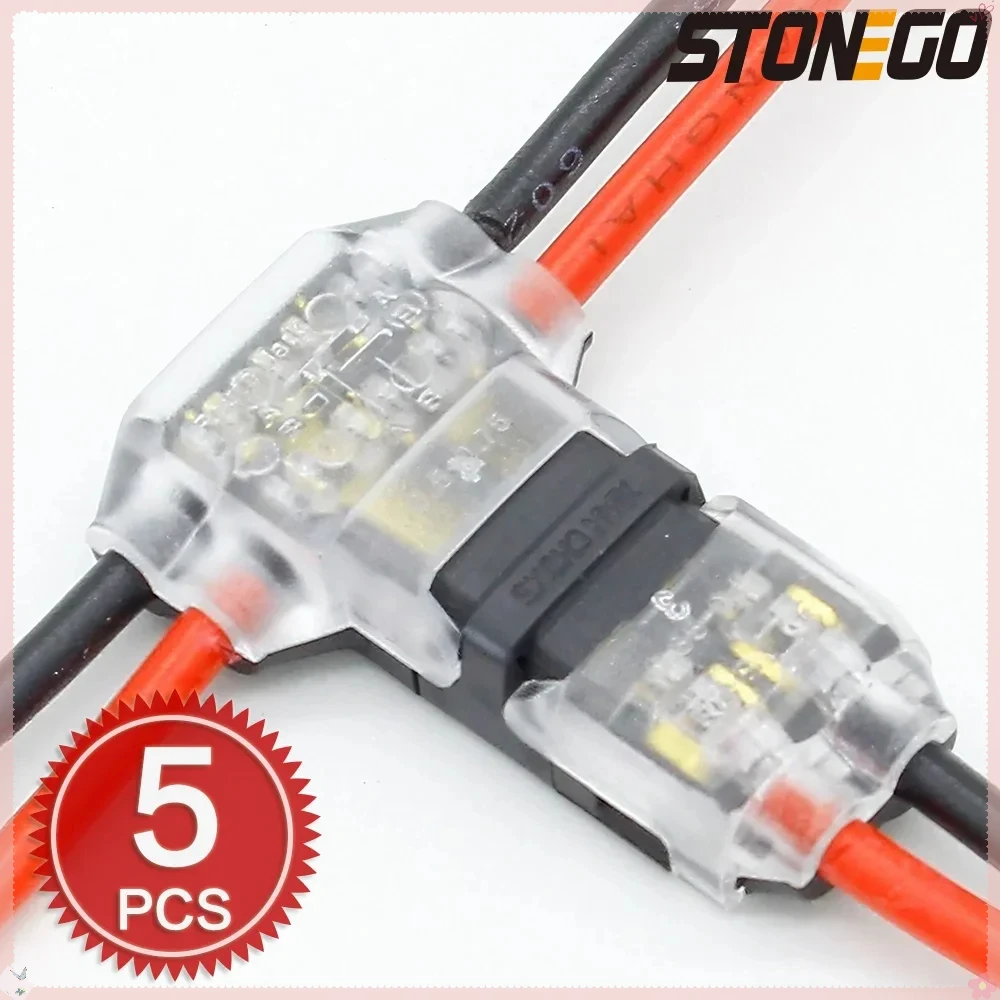 STONEGO 2 Pin Toolless Wire Connectors Compact T Tap Quick Splice Terminal for Low Voltage Universal Wiring