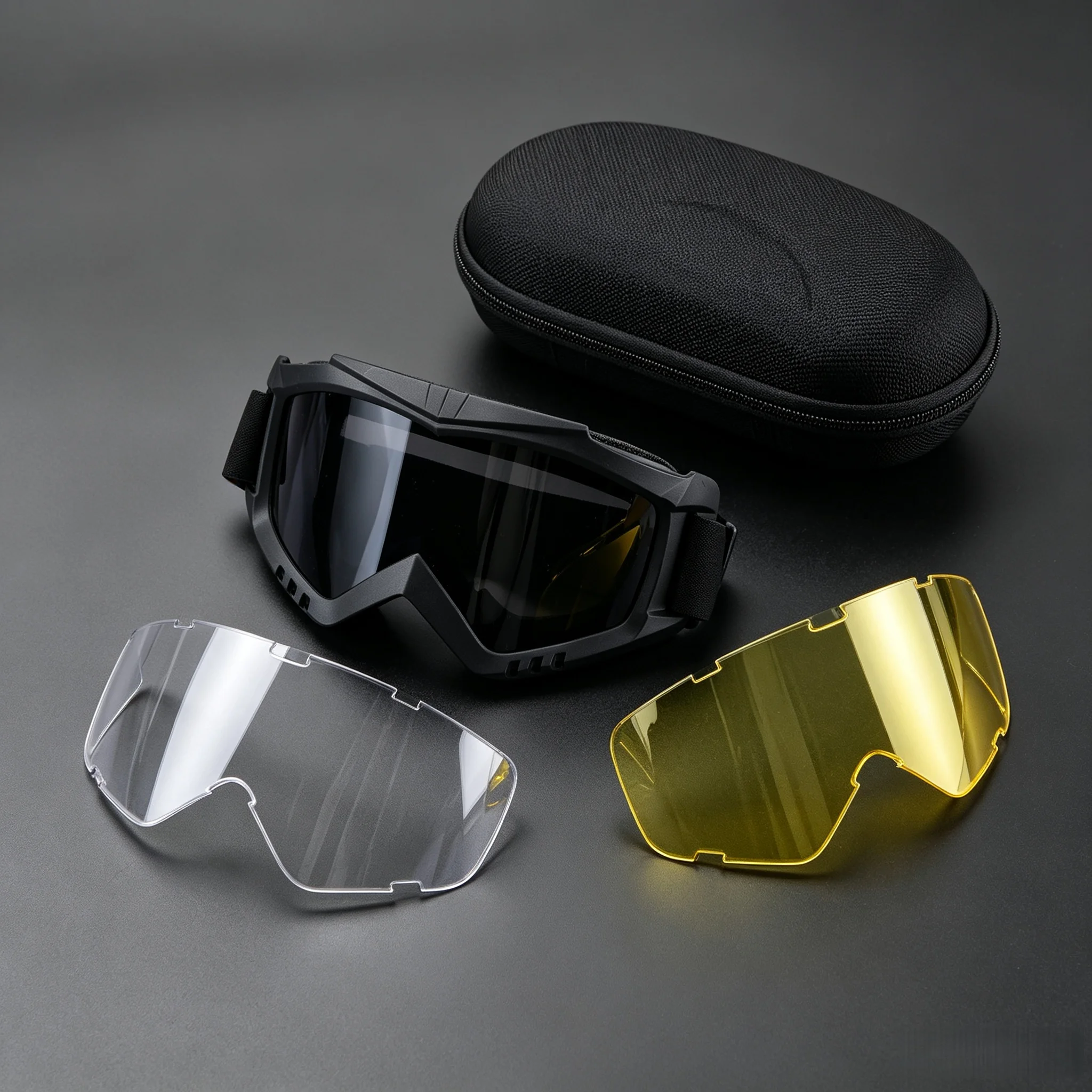 Tactical Goggles Set with 0.11inch Lenses, Anti-Fog Windproof for Outdoor Shooting, Motorcycle, Ski & Mountaineering Sports