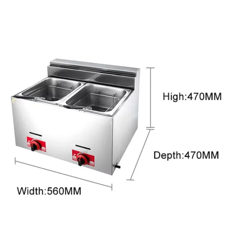 Hot-selling factory direct sales gas double-cylinder fryer, suitable for restaurant French fries fryer, 6L + 6L gas fryer