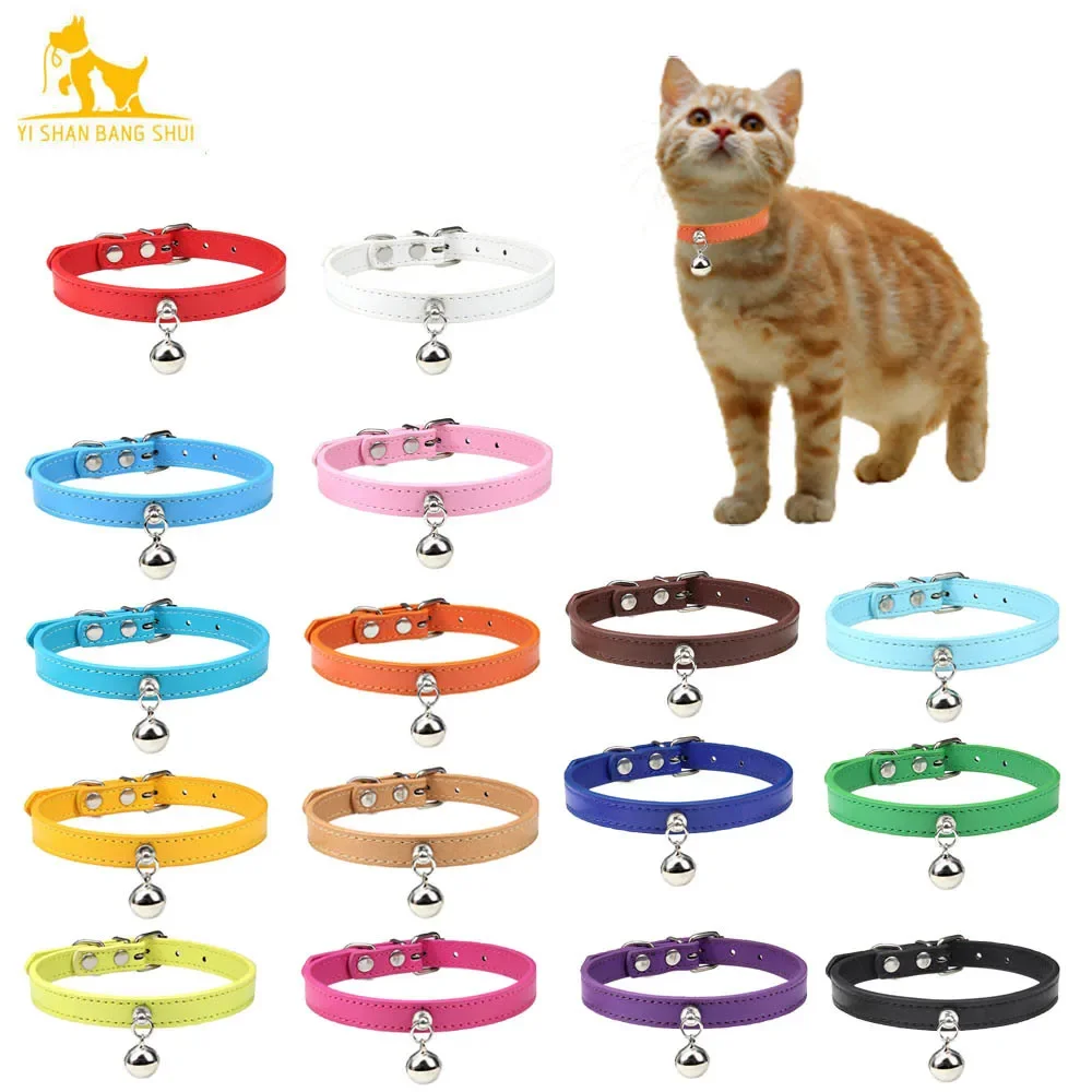 Collar de gato colorido con campana, Collar de gatito de seguridad, Collar de cachorro de cuero, accesorios para perros pequeños, conejo, Chihuahua,