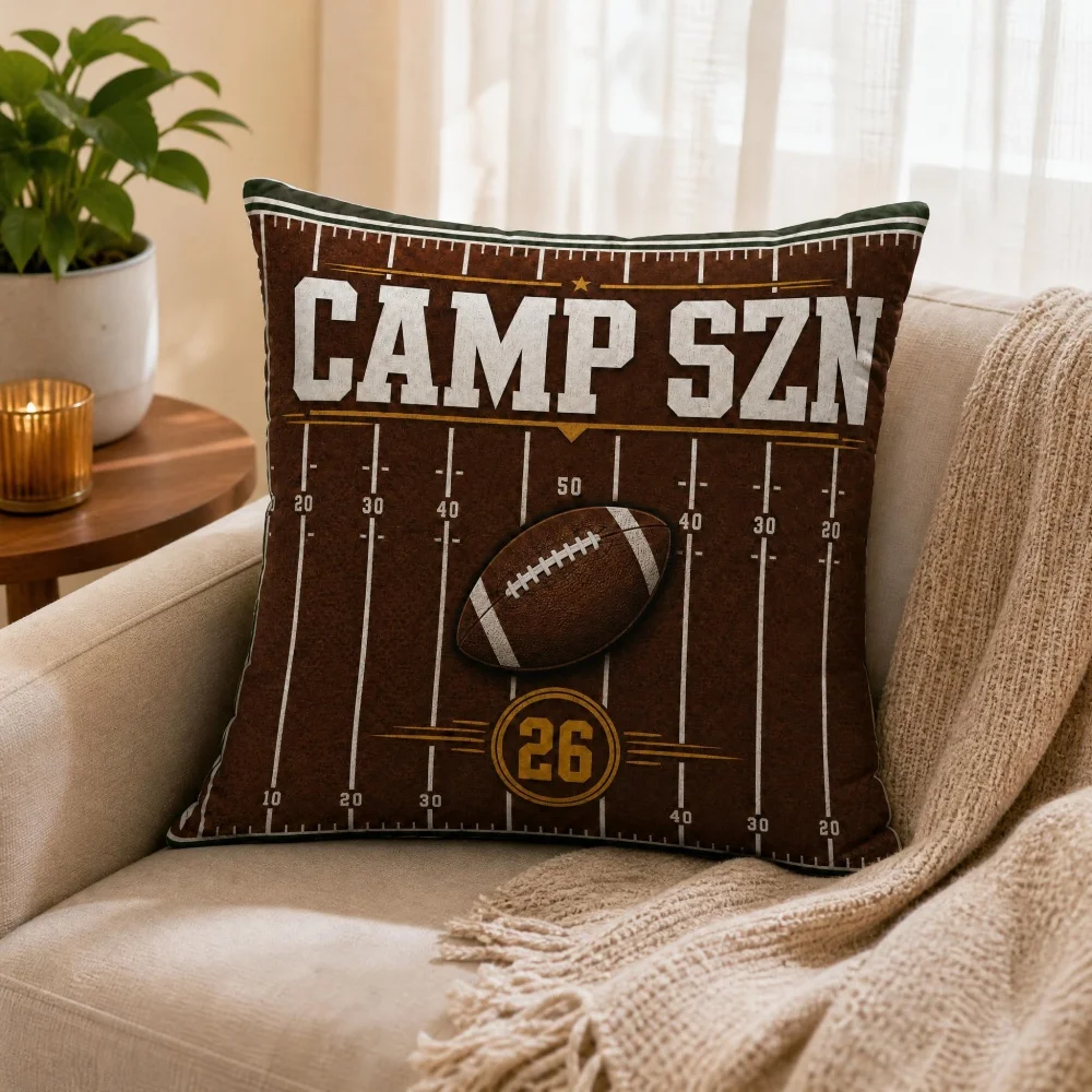 Vintage Football Gridiron Camp Szn Decorative Pillow Ultra Soft Skin Friendly Built-in Filler Hidden Zipper Square Seat Cushion