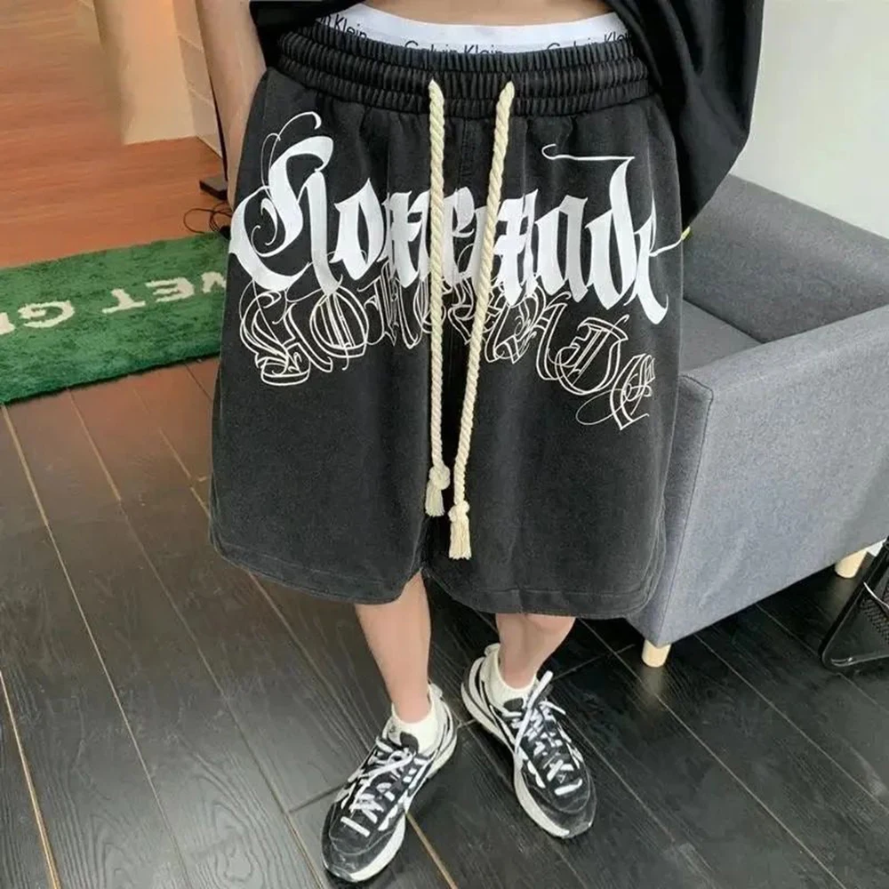 Street Casual Sports Chicano Tattoo Shorts Men\'s Summer New American Retro Loose Y2K Hip-hop Basketball Five-point Pants