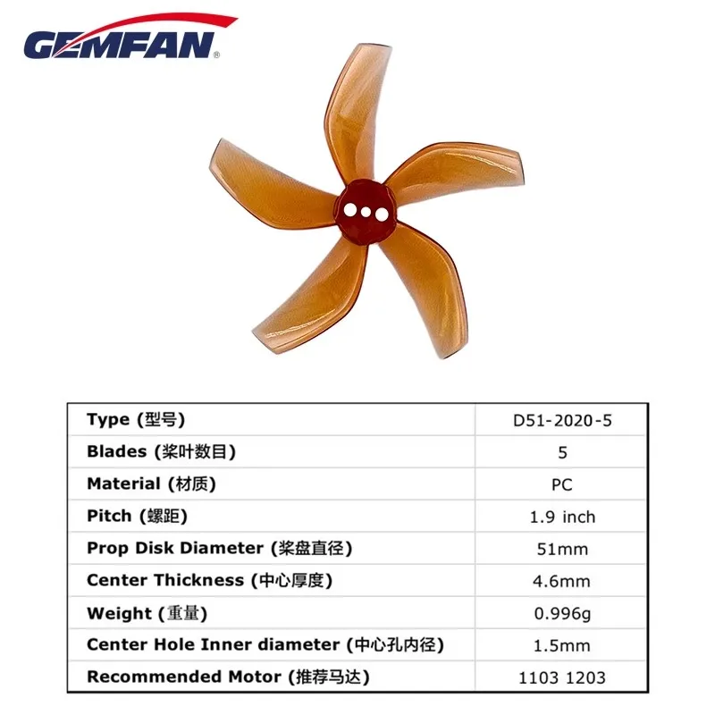 4 Pairs8 pcs Gemfan D51 51mm 2020 5-Blade Ducted Propeller 2-inch FPV Racing Car Prop Small Mounting Holes for 1103 1203 Motor