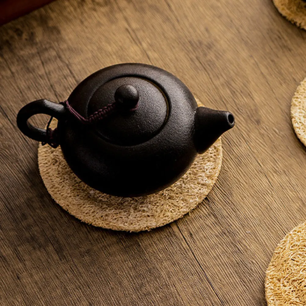 

2pcs Loofah Coasters Round Cup Pads Non-Slip Heat Resistant Drink Coasters For Home Office Table Decor Bulk Set Natural Fiber