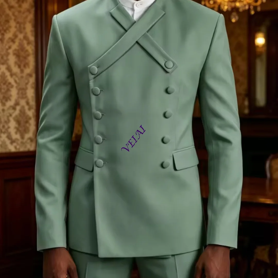 CustomizedDouble Breasted X Design Men Suits 2 Pieces Slim Fit Jacket Pants Set for Groom Wedding Guest Prom Formal Party (Jacke