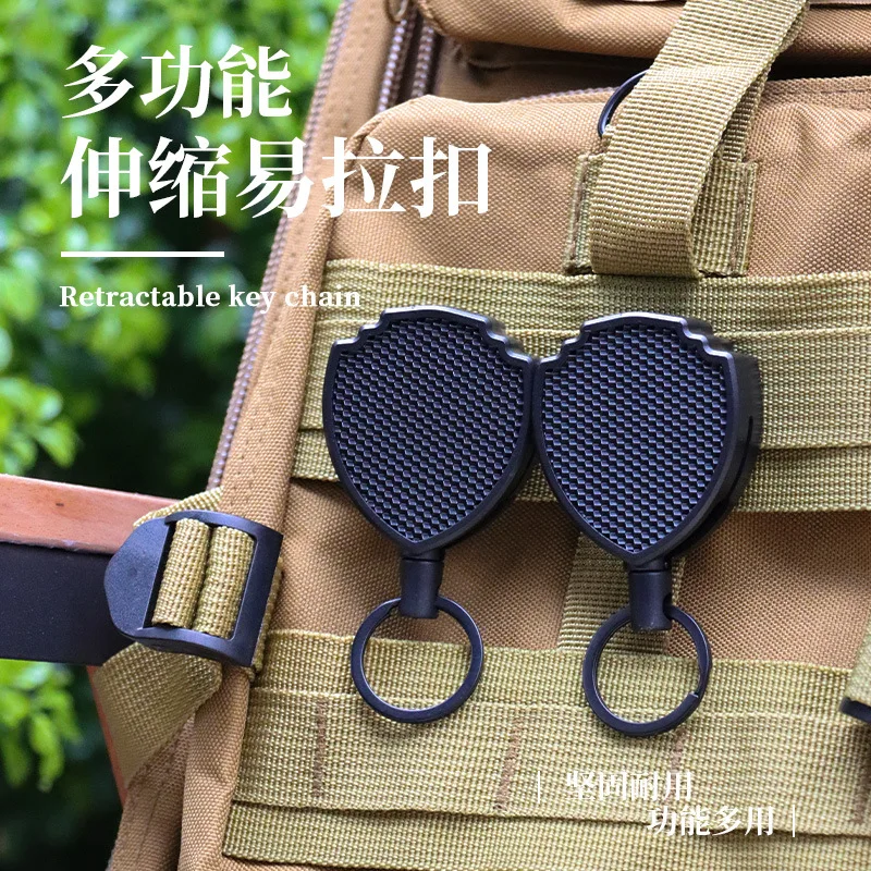 Metal Retractable Pull Reel Outdoor Mountaineering Anti-lost Keychain Heavy Duty Anti-theft Retractable Buckle