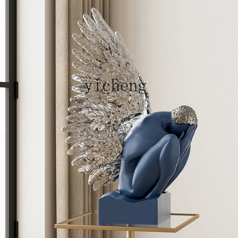 M3-19  Modern Creative Face Cover Angel Sculpture Art Character Floor Large Ornament Villa Ornament