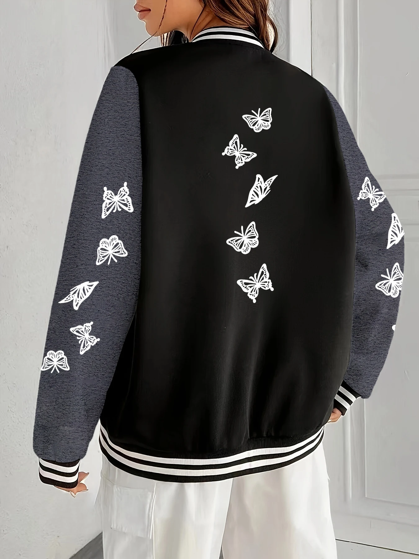 

Creative Simple Butterfly Pattern Woman Clothing Sport Warm Jacket Loose Hip Hop Sportswear Thicken Comfortable Baseball Uniform