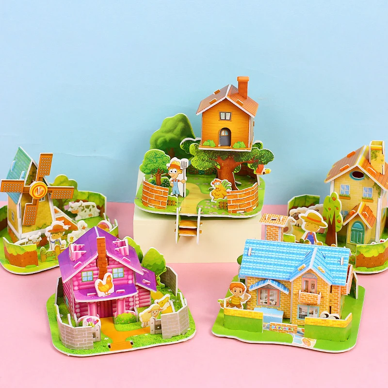 Cartoon 3D Puzzle Parent-child Interactive Toy Funny DIY Handmade Assembled House Children's Puzzle Toy Holiday Birthday Gifts