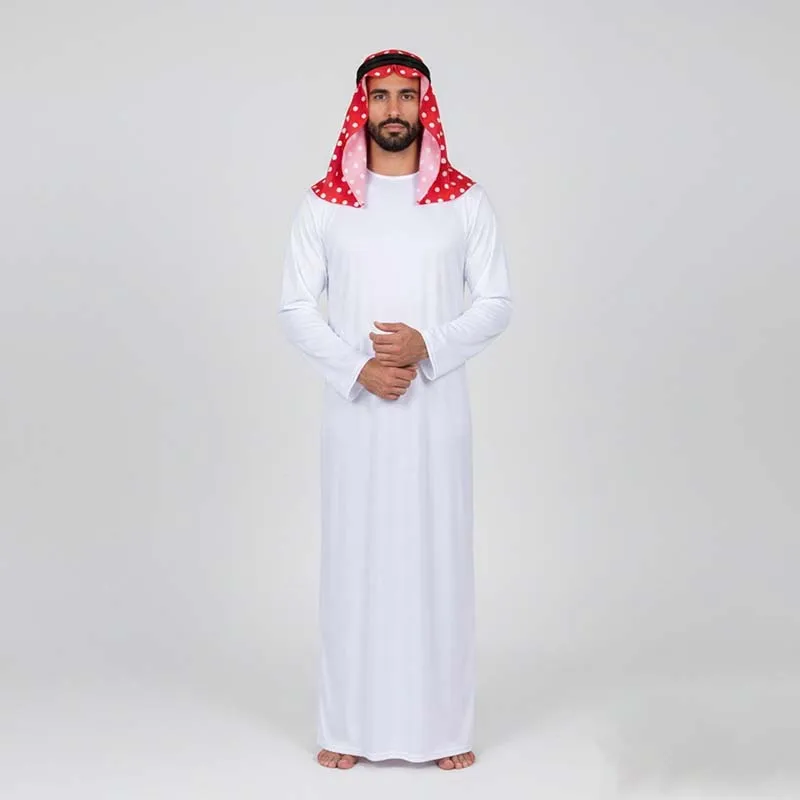 Traje Árabe Tradicional, Túnica Árabe, Atuendos Árabes para Hombre, Disfraz de Sheik con Pañuelo Keffiyeh Musulmán para Fiestas y Cosplay